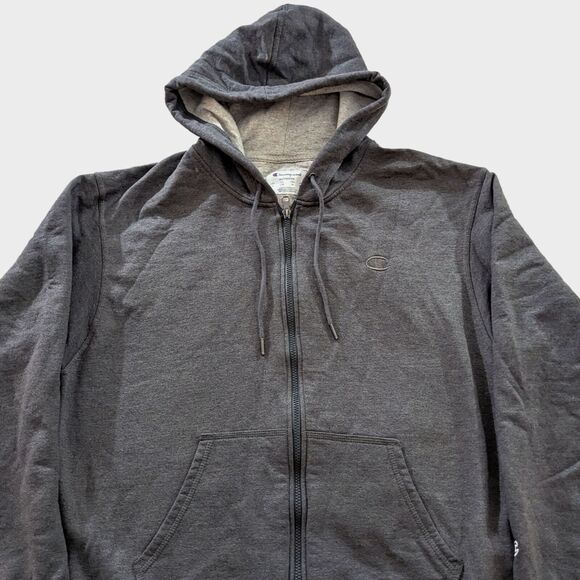 Champion Hoodie Jacket Men's L Zip Up Gray Streetwear Minimalist Neutral Workout - Picture 2 of 8